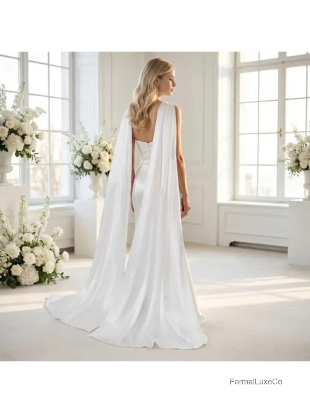 Satin Bridal Neck Scarf Wrap Long 118in Ivory Wedding Ceremony Accessory